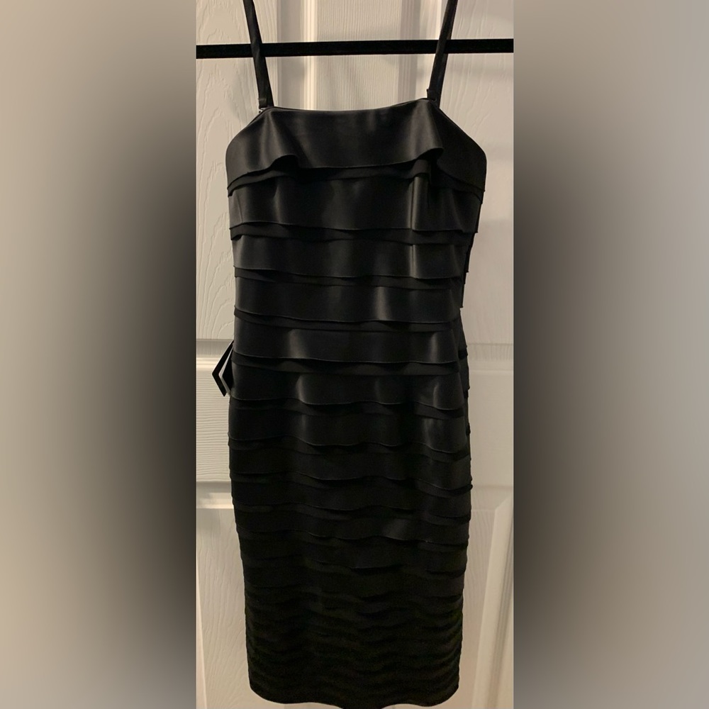 NWT!! White House Black Market Black Satin Tiered Dress Size Women’s 00